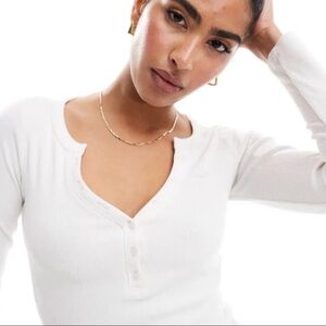 Hollister White Long Sleeve Henley Top